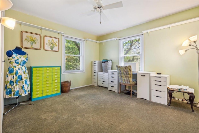 401 Aurora Ct, Vernon Hills, IL 60061 - home office with ceiling fan, carpet floors, and a healthy amount of sunlight