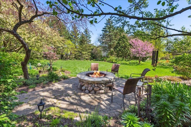 401 Aurora Ct, Vernon Hills, IL 60061 - view of patio featuring an outdoor fire pit
