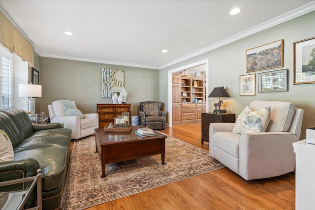 401 Aurora Ct, Vernon Hills, IL 60061 - living area featuring wood finished floors, ornamental molding, and recessed lighting