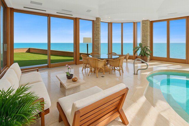 2441 Woodbridge Ln, Highland Park, IL 60035 - sunroom / solarium featuring a water view