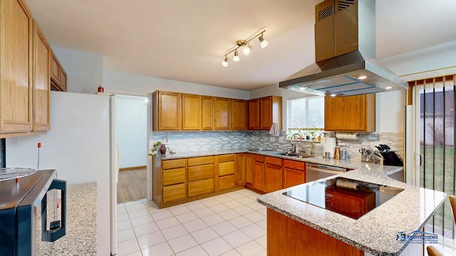 153 Christine Way, Bolingbrook, IL 60440 - kitchen with tasteful backsplash, dishwasher, a sink, a peninsula, and island range hood