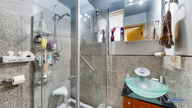 153 Christine Way, Bolingbrook, IL 60440 - full bath featuring a shower stall, vanity, and tile walls
