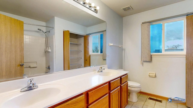 153 Christine Way, Bolingbrook, IL 60440 - full bath featuring a sink, visible vents, toilet, and double vanity