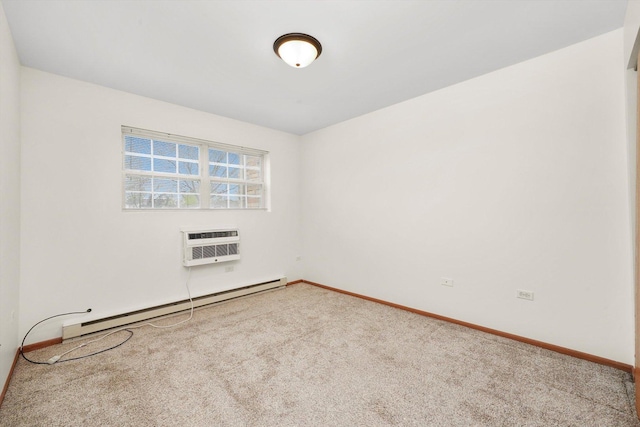 1580 W Sand Bar Ct Unit 1D, Round Lake Beach, IL 60073 - empty room featuring a baseboard radiator, carpet, a wall mounted air conditioner, and baseboards