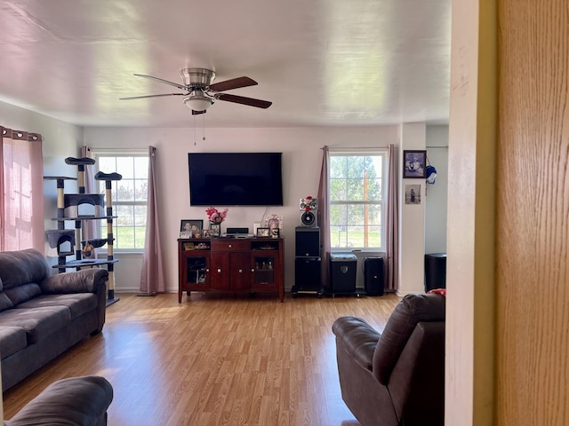 370 W Asbury Dr, Round Lake, IL 60073 - living room with ceiling fan, plenty of natural light, light wood-style flooring, and baseboards