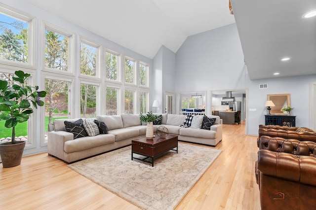 318 Camelot Ln, Libertyville, IL 60048 - living area with high vaulted ceiling, healthy amount of natural light, and light wood-style flooring