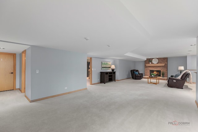 318 Camelot Ln, Libertyville, IL 60048 - living area with a fireplace, light carpet, and baseboards