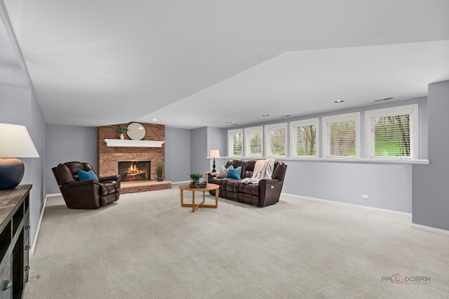 318 Camelot Ln, Libertyville, IL 60048 - living area with carpet floors, baseboards, a brick fireplace, and recessed lighting