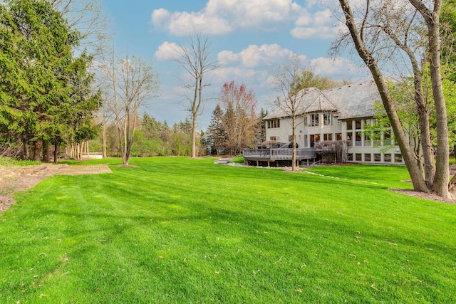 318 Camelot Ln, Libertyville, IL 60048 - view of green lawn with a wooden deck