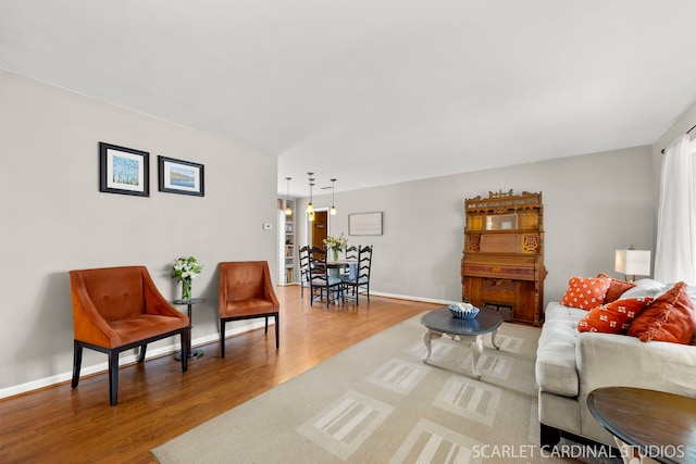 living room with baseboards and wood finished floors
