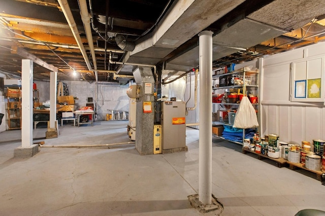 unfinished basement with heating unit
