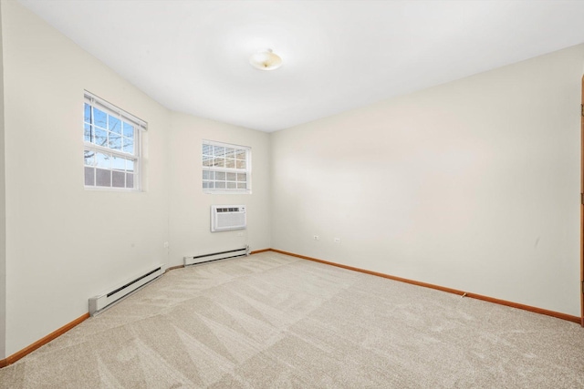 1520 W Sand Bar Ct Unit 1B, Round Lake Beach, IL 60073 - unfurnished room featuring a wall mounted AC, light carpet, and a baseboard radiator