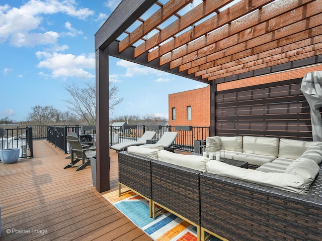 wooden deck featuring an outdoor living space
