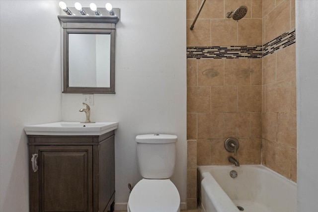full bath featuring toilet, vanity, and shower / bathing tub combination