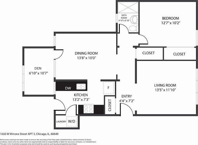 1606 W Winona St Unit 3, Chicago, IL 60640 - floor plan