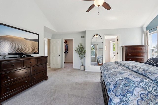 18485 W Springwood Dr, Grayslake, IL 60030 - bedroom featuring light colored carpet, lofted ceiling, a spacious closet, ceiling fan, and ensuite bathroom