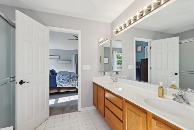 18485 W Springwood Dr, Grayslake, IL 60030 - full bath featuring connected bathroom, double vanity, tile patterned floors, and baseboards