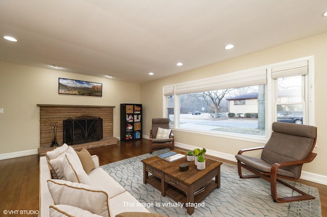 1131 S Hamlin Ave, Park Ridge, IL 60068 - living room with recessed lighting, wood finished floors, and a brick fireplace