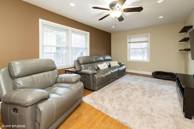 1131 S Hamlin Ave, Park Ridge, IL 60068 - living area with ceiling fan, light wood-style flooring, and recessed lighting