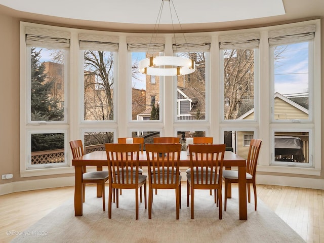 dining room featuring plenty of natural light, an inviting chandelier, and wood finished floors