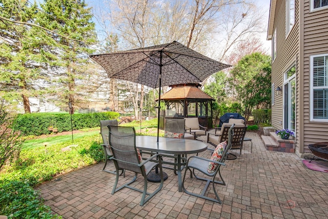 view of patio / terrace featuring outdoor lounge area and a gazebo