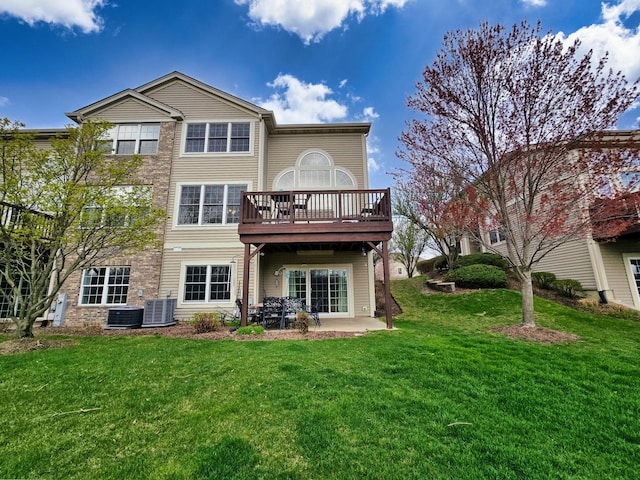 140 River Mist Dr, Oswego, IL 60543 - rear view of property with a yard, a patio area, and a wooden deck