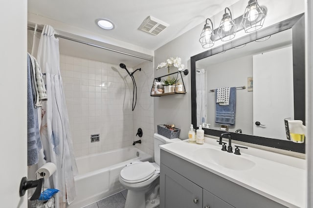 11212 Cottonwood Dr Unit 23A, Palos Hills, IL 60465 - bathroom featuring vanity, tile patterned flooring, toilet, shower / bathtub combination with curtain, and visible vents