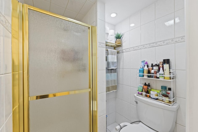 11212 Cottonwood Dr Unit 23A, Palos Hills, IL 60465 - bathroom with a shower stall, toilet, and tile walls