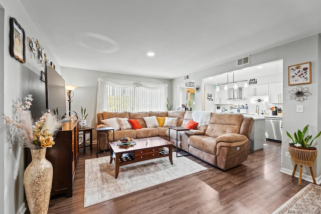 11212 Cottonwood Dr Unit 23A, Palos Hills, IL 60465 - living area featuring dark wood-style flooring, visible vents, and recessed lighting