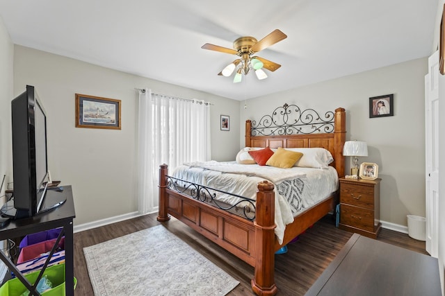11212 Cottonwood Dr Unit 23A, Palos Hills, IL 60465 - bedroom featuring baseboards, ceiling fan, and dark wood-style floors