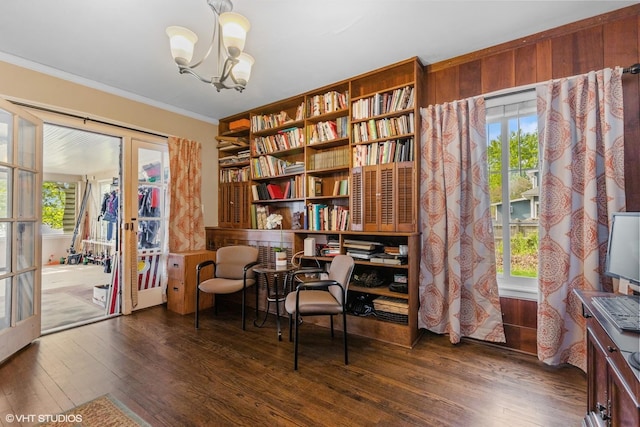 1046 N Hainesville Rd, Round Lake Beach, IL 60073 - sitting room with hardwood / wood-style floors, crown molding, a chandelier, and plenty of natural light