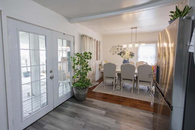 732 N Dearborn Ave, Kankakee, IL 60901 - dining area featuring french doors, wood finished floors, and beamed ceiling