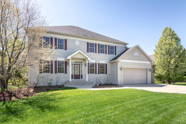 6433 Davidson Ct, Gurnee, IL 60031 - georgian-style home with driveway, a garage, and a front yard