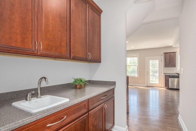 6433 Davidson Ct, Gurnee, IL 60031 - kitchen with a sink, dishwasher, wood finished floors, baseboards, and recessed lighting
