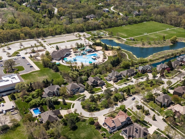 6433 Davidson Ct, Gurnee, IL 60031 - aerial view of property and surrounding area with a pool area, a nearby body of water, and nearby suburban area
