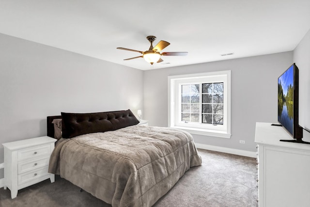 41W050 Stoneridge Ln, Elgin, IL 60124 - bedroom with ceiling fan, dark colored carpet, baseboards, and visible vents