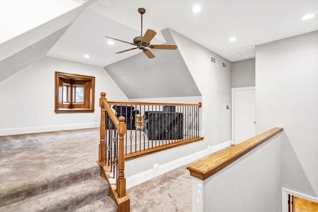 41W050 Stoneridge Ln, Elgin, IL 60124 - stairway featuring recessed lighting, carpet flooring, visible vents, and ceiling fan