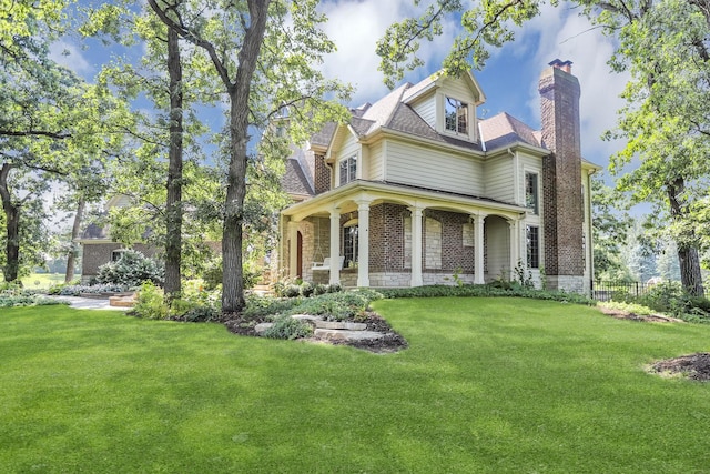 41W050 Stoneridge Ln, Elgin, IL 60124 - view of front facade with a chimney, a front yard, covered porch, and fence