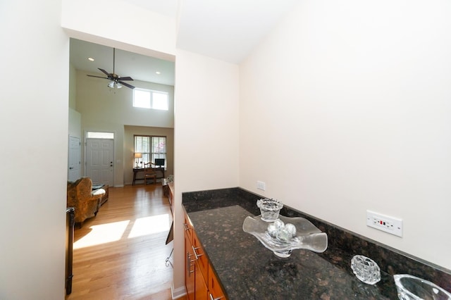 716 Samson Way, Northbrook, IL 60062 - foyer featuring light wood finished floors, a towering ceiling, ceiling fan, and recessed lighting