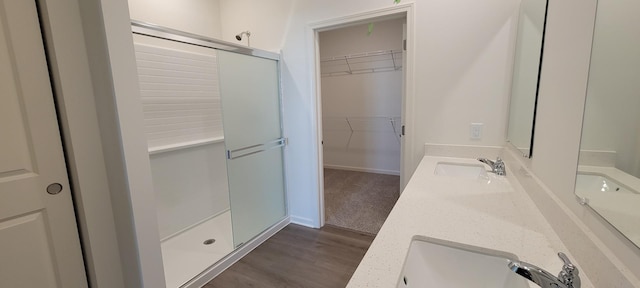 6457 Juniper Dr, Wonder Lake, IL 60097 - bathroom featuring a shower stall, a walk in closet, and a sink