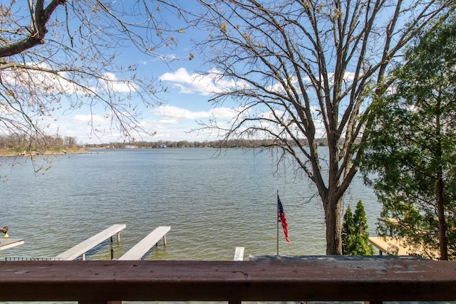 view of water feature featuring a dock