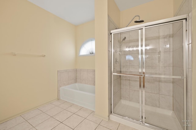 803 Pleasant Dr, Fox River Grove, IL 60021 - bathroom with tile patterned floors, a garden tub, and a stall shower