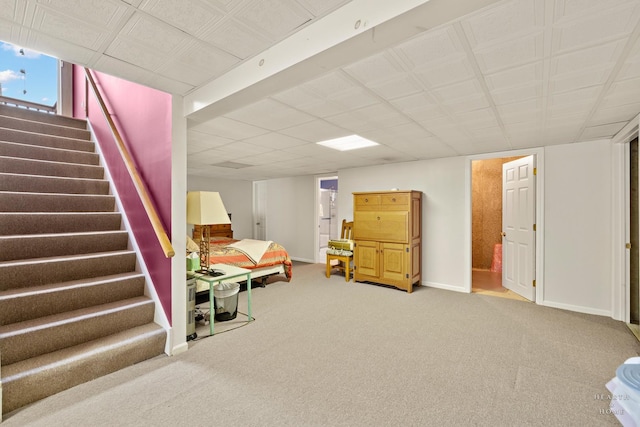 803 Pleasant Dr, Fox River Grove, IL 60021 - below grade area with baseboards, stairs, and carpet flooring