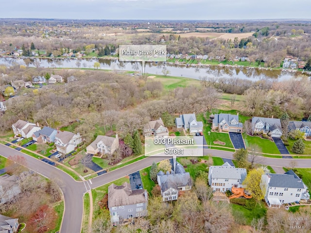 803 Pleasant Dr, Fox River Grove, IL 60021 - drone / aerial view with a water view and a residential view