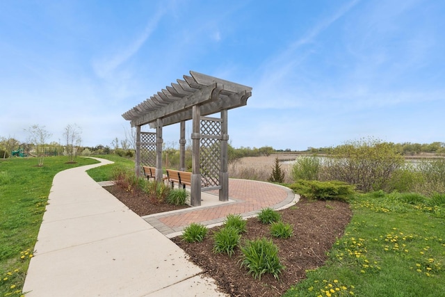 2830 Kessler Dr, Mundelein, IL 60060 - view of home's community featuring a pergola, a yard, and a water view