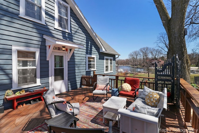 36603 N Iola Ave, Ingleside, IL 60041 - wooden terrace with an outdoor living space and a water view