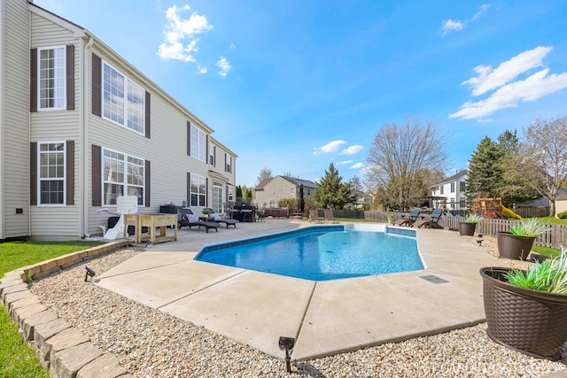 view of pool featuring a patio area and fence