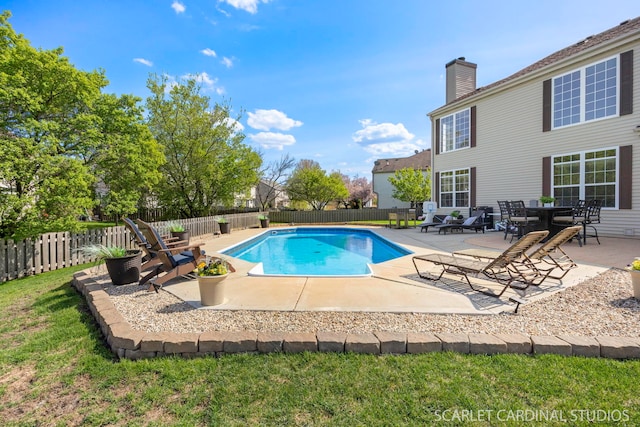 view of pool with a fenced backyard and a patio area