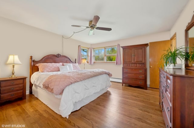 1112 N Perry Dr, Palatine, IL 60067 - bedroom featuring a baseboard heating unit, light wood-style floors, and ceiling fan