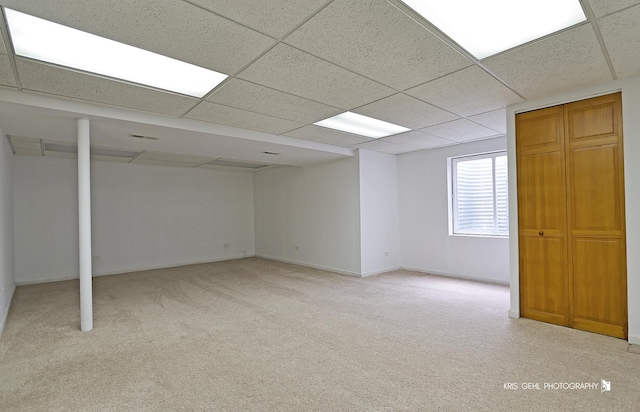 2850 Cattail Ct Unit C, Wauconda, IL 60084 - basement with light carpet and a paneled ceiling
